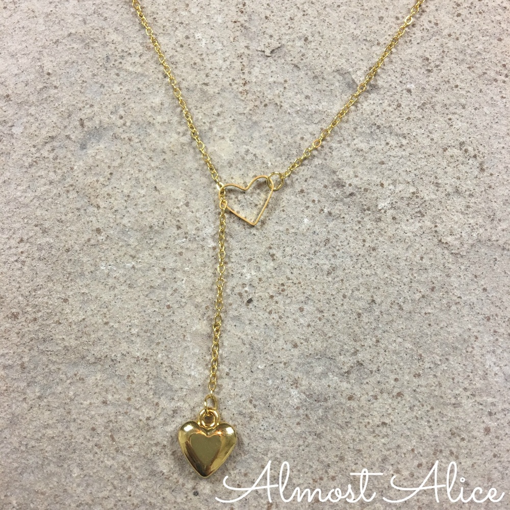 Gold Hearts Lariat Necklace